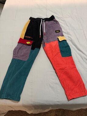 Colorblock Corduroy Cargo Pants - Multicolor